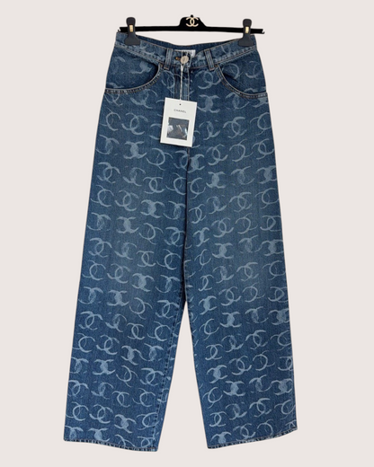 Chanel 23B Wide-Leg Denim Jeans Blue FR 34