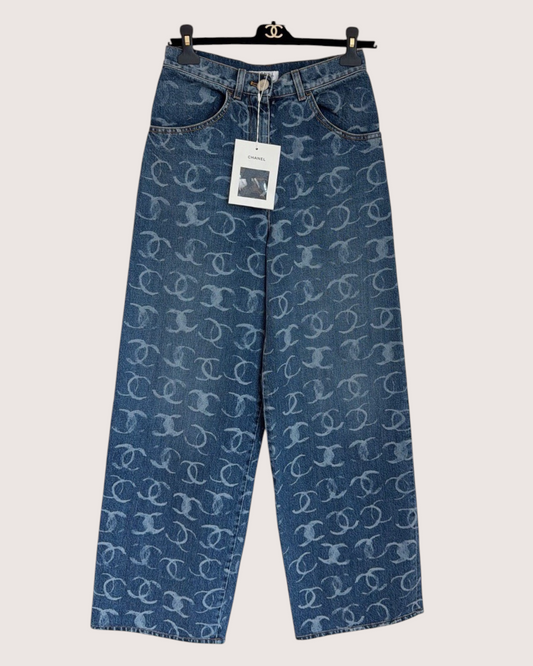 Chanel 23B Wide-Leg Denim Jeans Blue FR 34