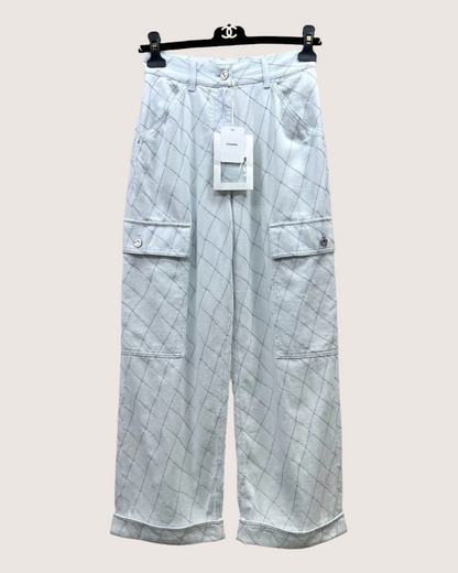 Chanel 26M Coco Beach Quilted Wide-Leg Denim Jeans Blue FR 34