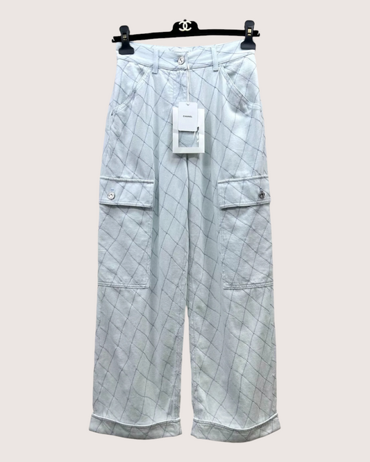 Chanel 26M Coco Beach Quilted Wide-Leg Denim Jeans - Blue