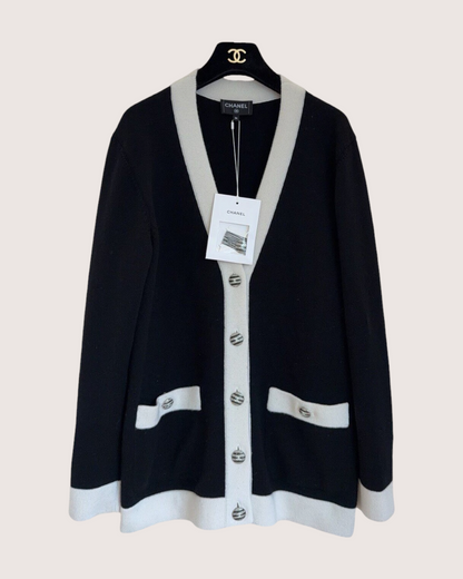 Chanel 24C Cashmere Two-Tone Cardigan Black, Beige/Ecru FR 36