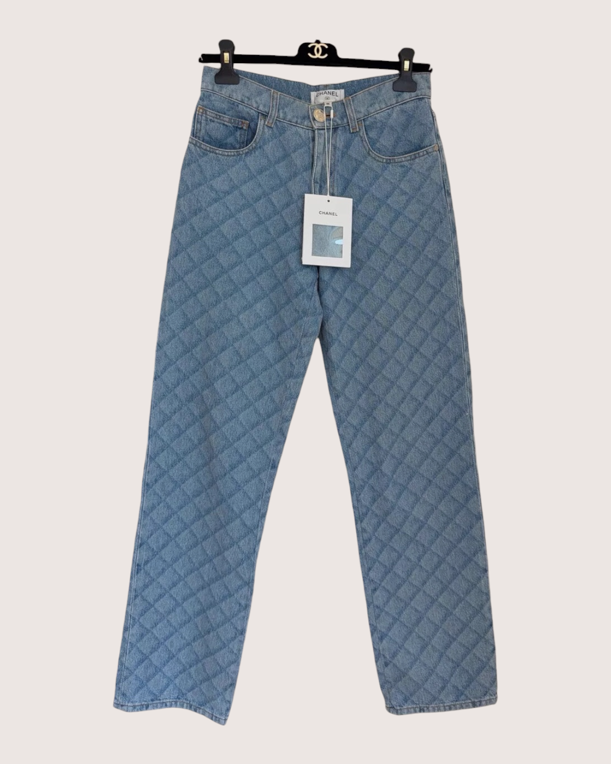Chanel 22B Quilted Straight Denim Jeans