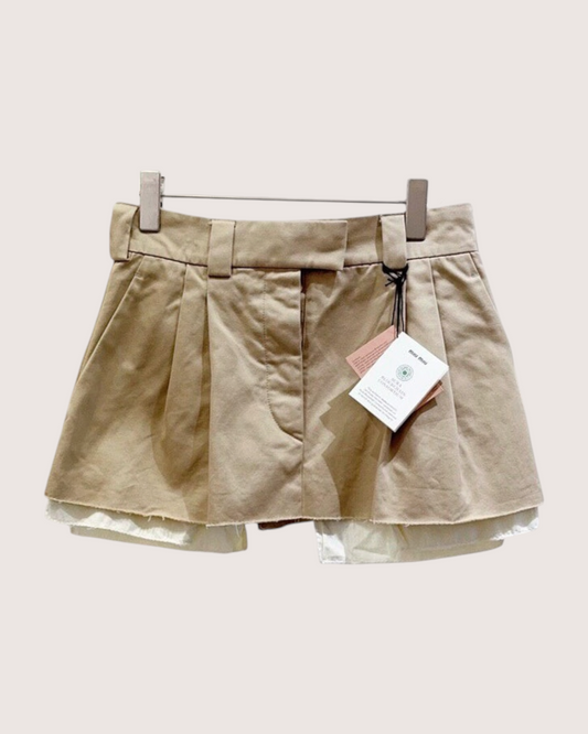 Miu Miu Cotton Pleated Mini Skirt Beige/Ecru, White FR 36