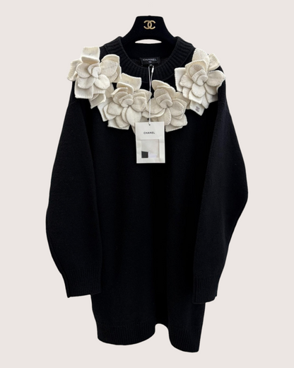 Chanel 25K Camellia Mini Dress Black, Beige/Ecru FR 38