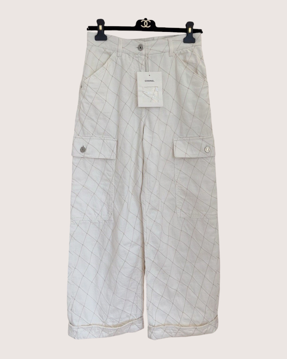 Chanel 26M Coco Beach Denim Wide-Leg Jeans White FR 38