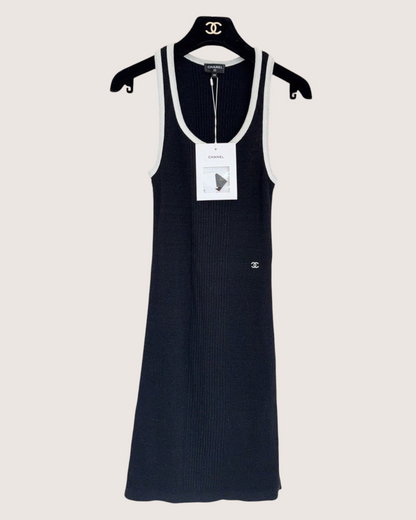 Chanel 26S CC Racerback Mid-Length Dress Black, White FR 38