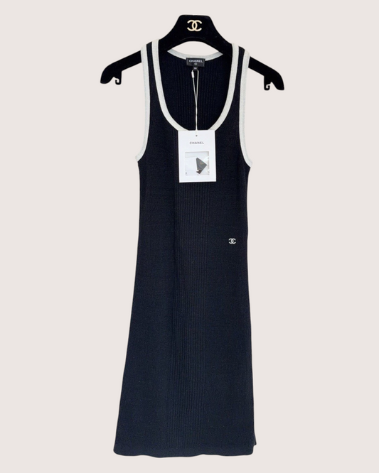 Chanel 26S CC Racerback Mid-Length Dress Black, White FR 38