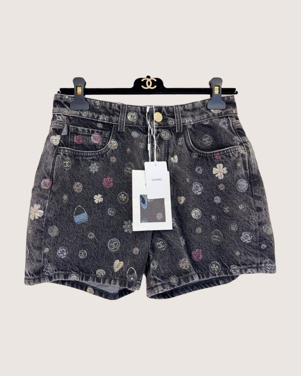 Chanel 25B Printed Denim Shorts Grey, Multicolor FR 36