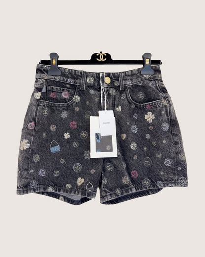 Chanel 25B Printed Denim Shorts Grey, Multicolor FR 36