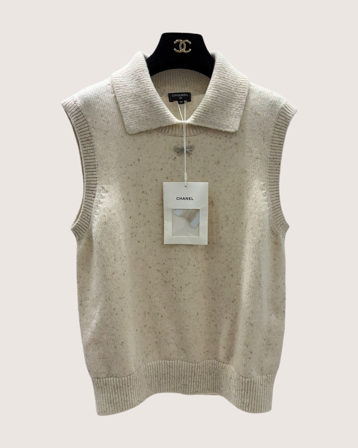 Chanel 25N Bow Cashmere Vest Beige/Ecru, Multicolor FR 38
