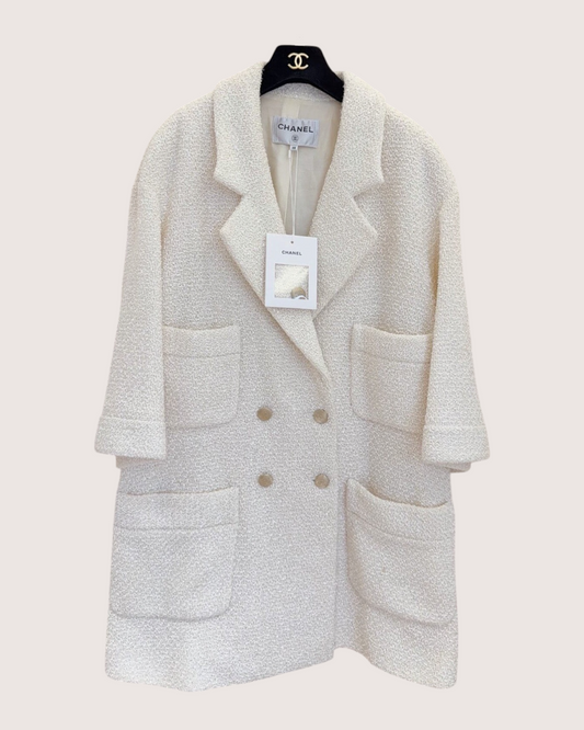Chanel 22S Tweed Coat White FR 38