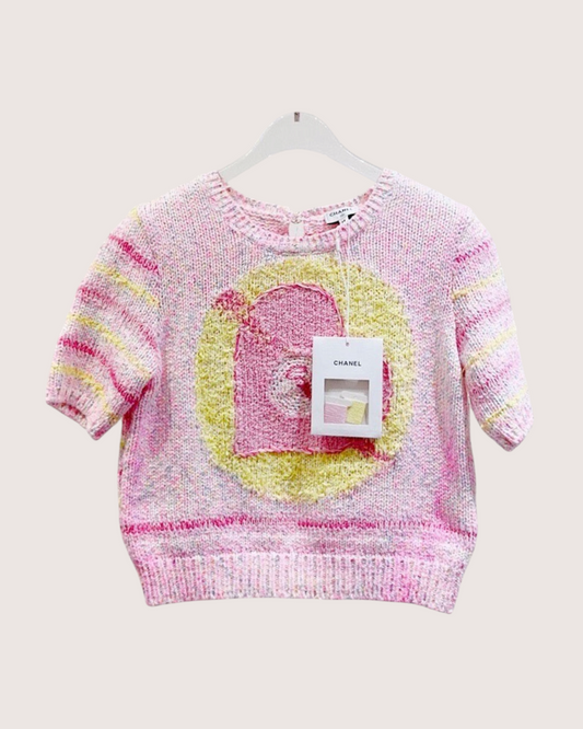 Chanel 24C Intarsia Short-Sleeve Sweater Pink, Yellow, Multicolor FR 38