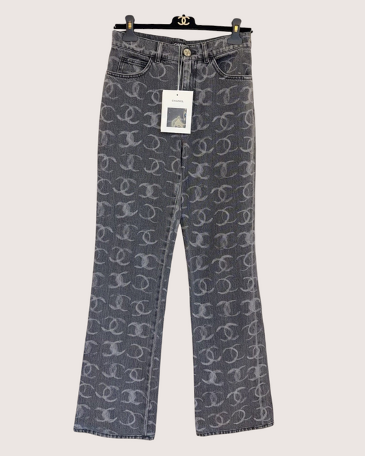 Chanel 23B CC Straight Denim Jeans Grey FR 36