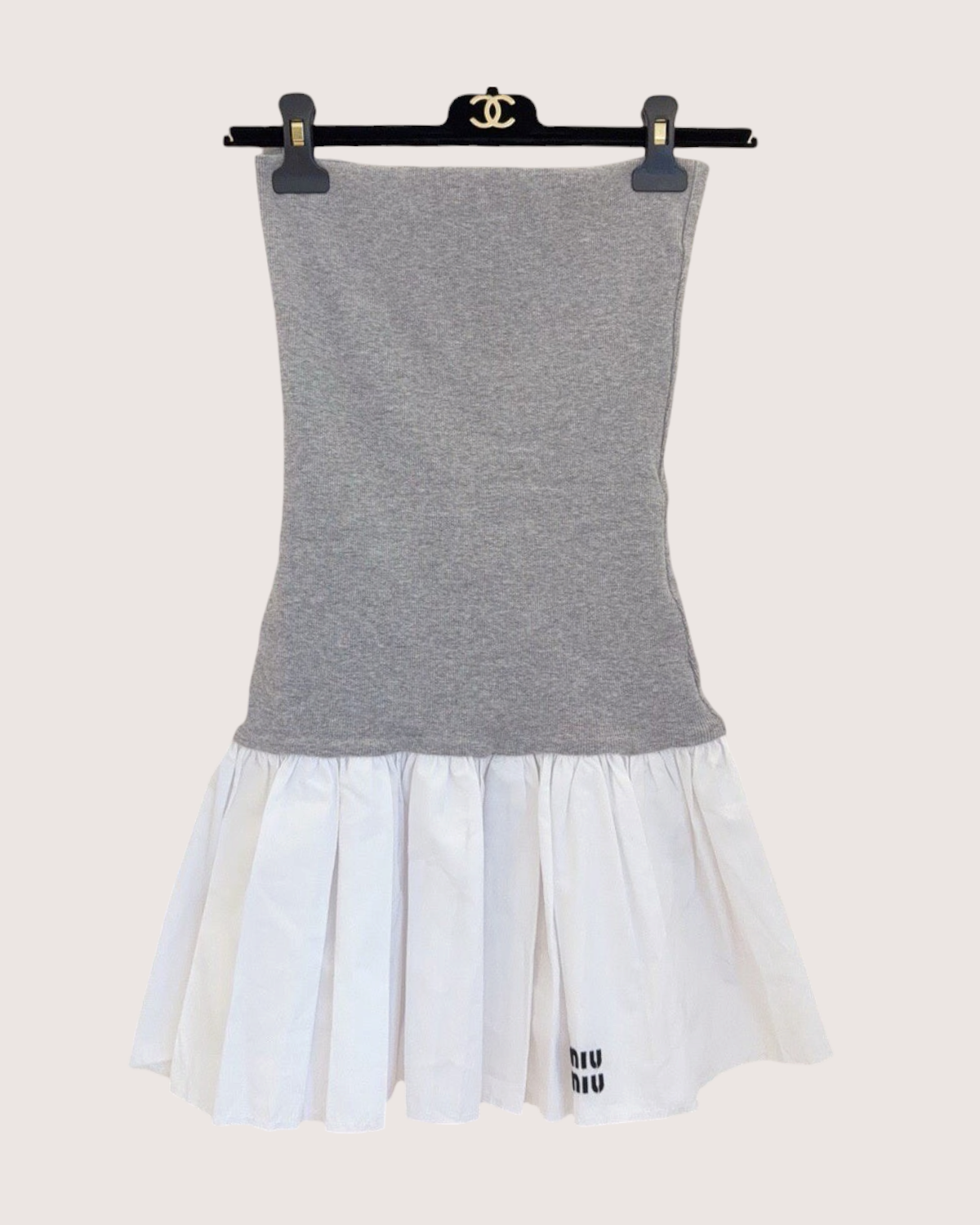 Miu Miu Panelled Mini Dress Grey, White FR 36