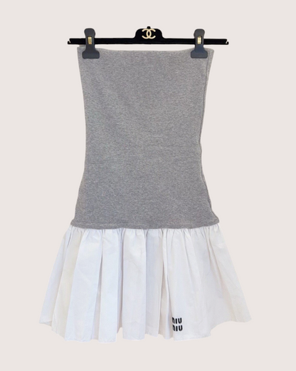 Miu Miu Panelled Mini Dress Grey, White FR 36