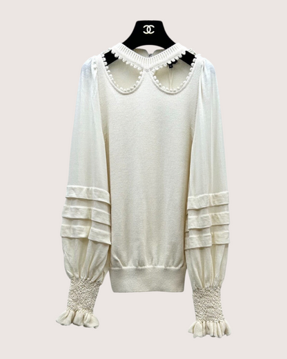 Chanel 25K Wool Cutout Sweater Beige/Ecru FR 34