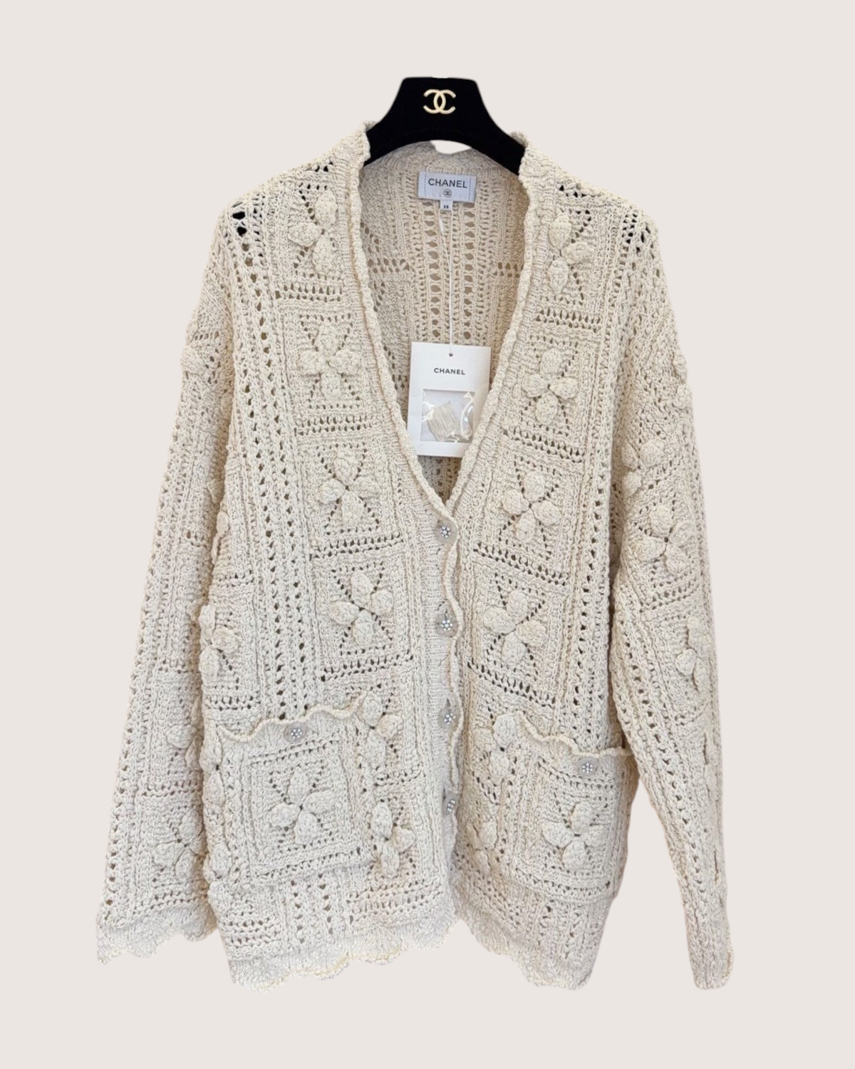 Chanel 25C Crochet Cardigan Beige/Ecru FR 38