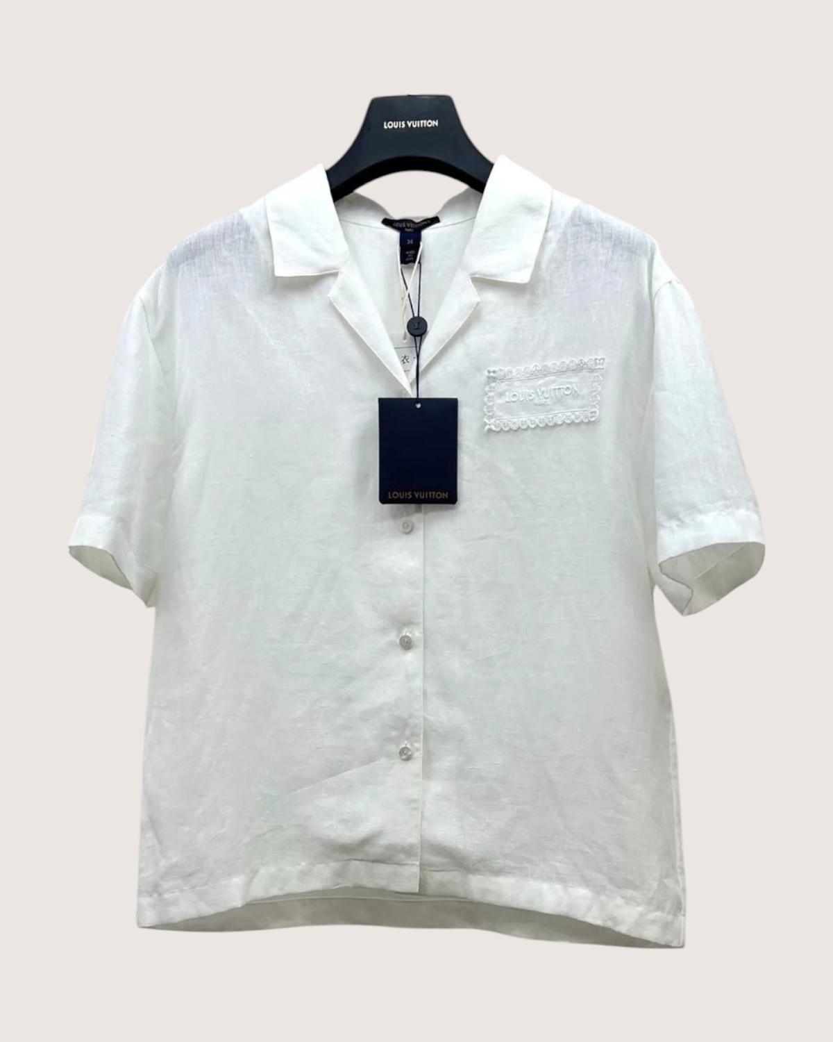 Louis Vuitton Embroidered Logo Short-Sleeve Shirt White FR 34