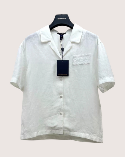 Louis Vuitton Embroidered Logo Short-Sleeve Shirt White FR 34