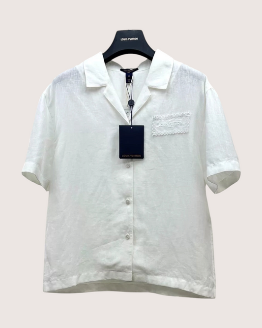 Louis Vuitton Embroidered Logo Short-Sleeve Shirt White FR 34