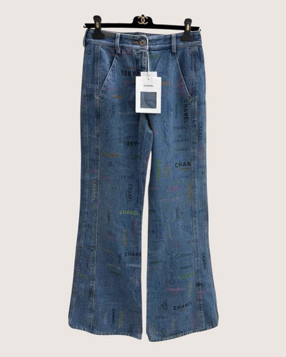 Chanel 22P Denim Wide-Leg Jeans Blue, Multicolor FR 36