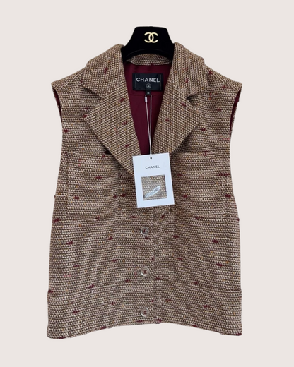 Chanel 23A Tweed Vest Brown, Burgundy FR 36