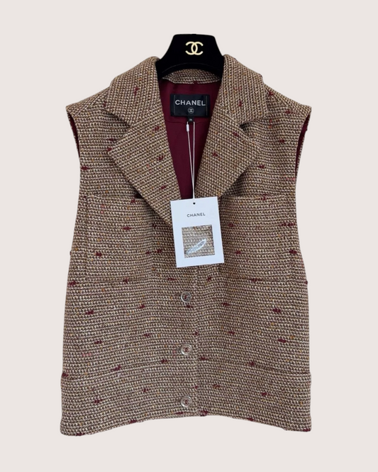Chanel 23A Tweed Vest - Brown, Burgundy