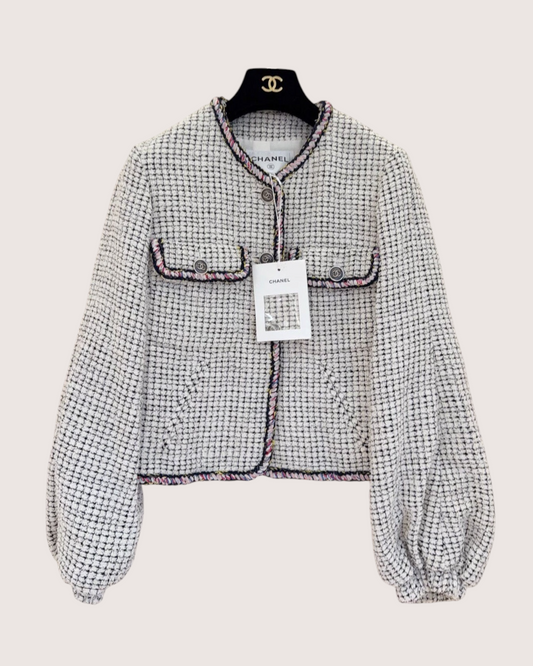 Chanel 21P Tweed Jacket White, Black, Multicolor FR 34