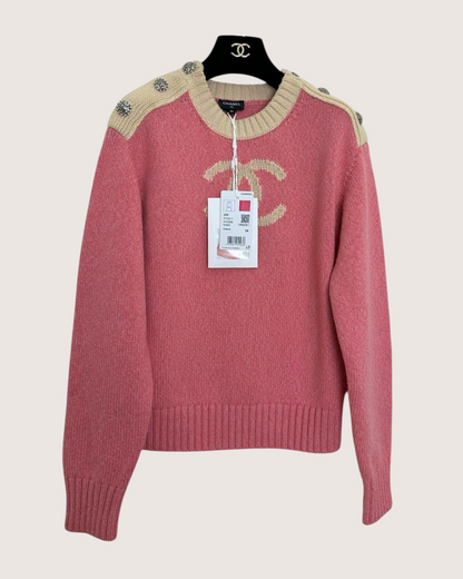 Chanel 22K Cashmere CC Sweater Pink, Beige/Ecru FR 34