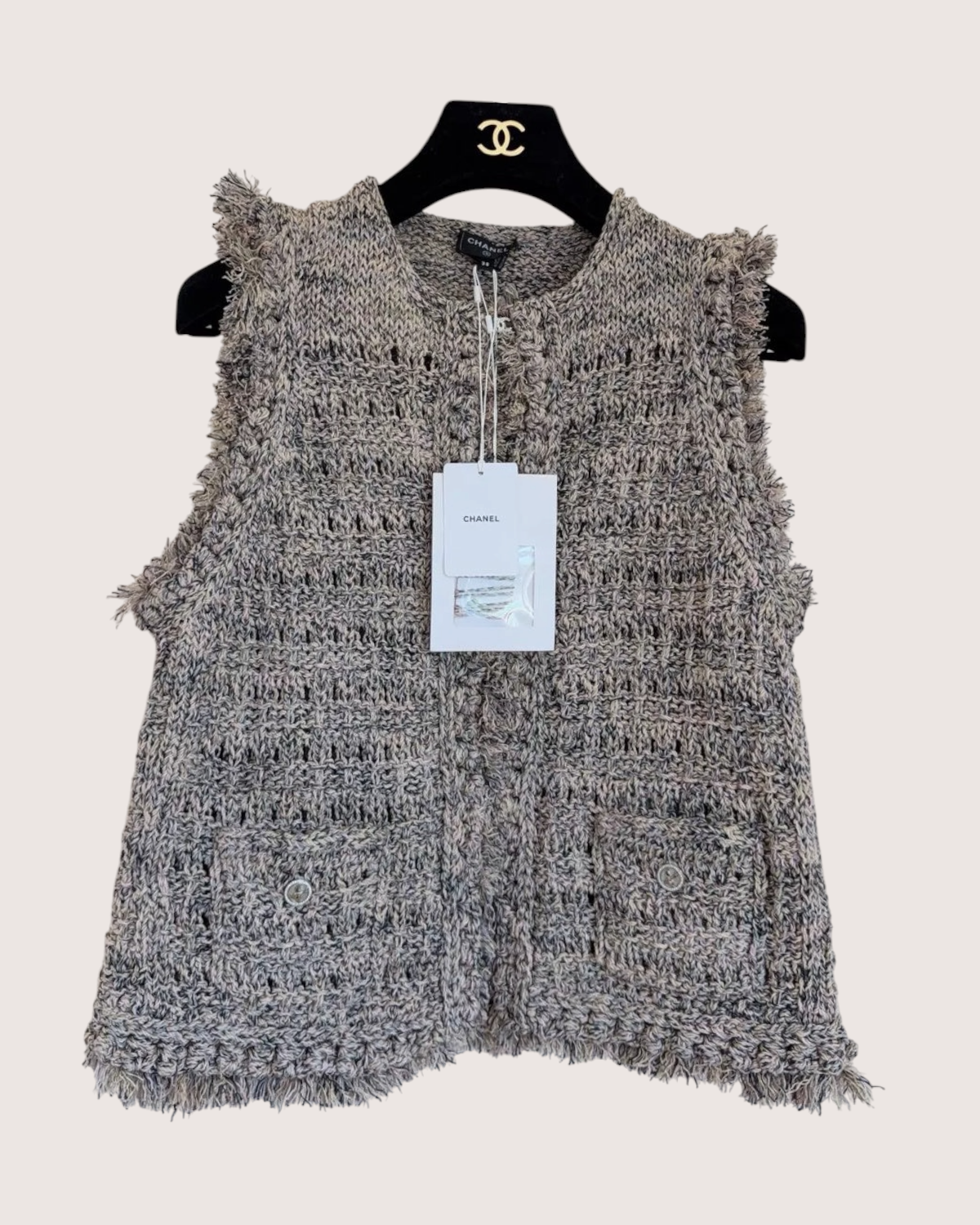 Chanel 25S Fringe Vest Beige/Ecru, Grey, Multicolor FR 38