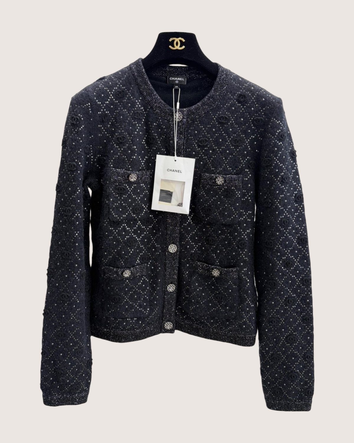 Chanel 22A Quilted Logo Cardigan Black, Multicolor FR 38