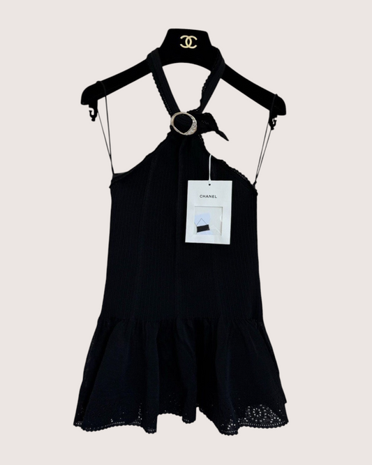 Chanel 26C Ruffle-Hem Halter Top Black FR 36