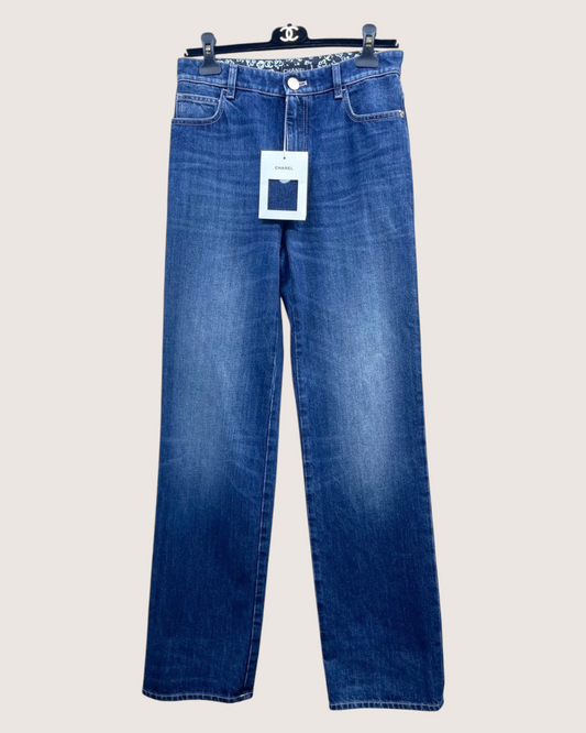 Chanel 25B CC Straight Denim Jeans Blue FR 38