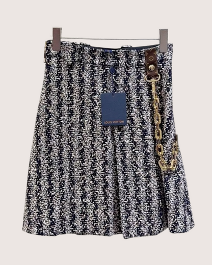 Louis Vuitton Tweed Chain-Strap Mini Skirt Navy, White, Multicolor FR 34