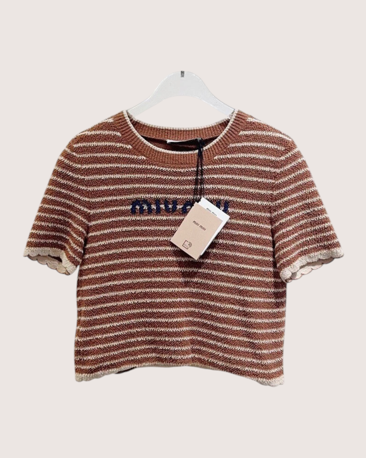 Miu Miu Striped Logo Sweater Brown, Beige/Ecru FR 38