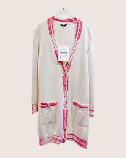 Chanel Long Striped Cardigan White, Pink FR 36