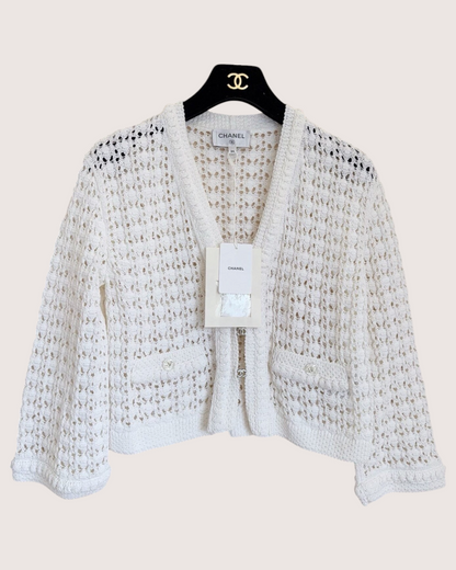 Chanel 26C Openwork Cardigan White FR 34