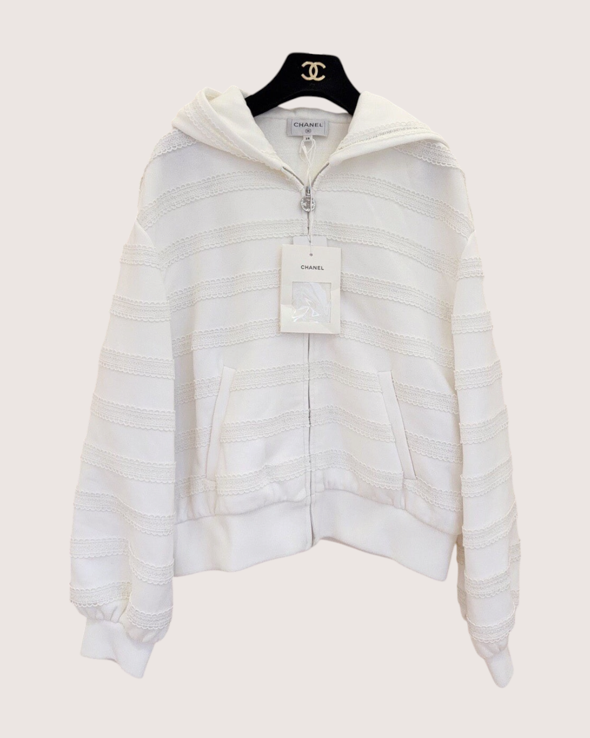Chanel 24M Coco Beach Striped Hoodie White FR 38