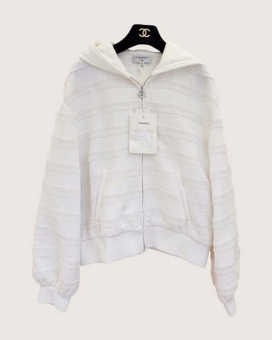 Chanel 24M Coco Beach Striped Hoodie White FR 38
