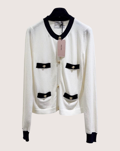 Miu Miu Cashmere Colorblock Cardigan White, Black FR 38