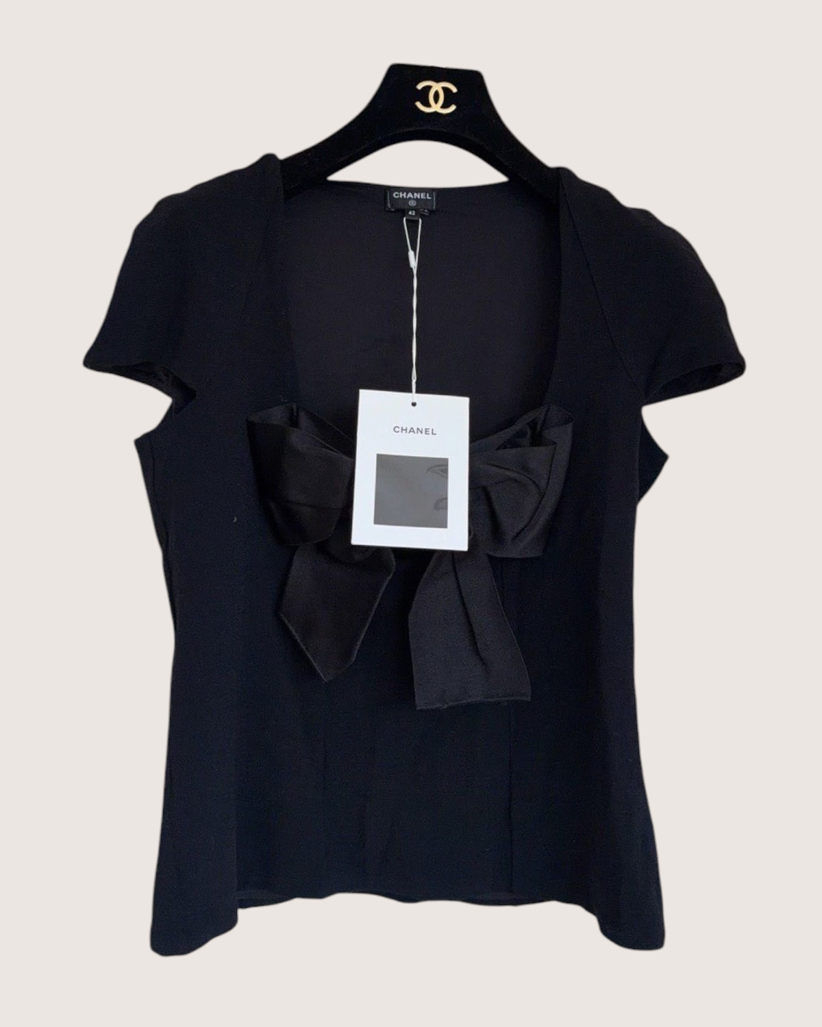 Chanel Bow Cap-Sleeve Top Black FR 42