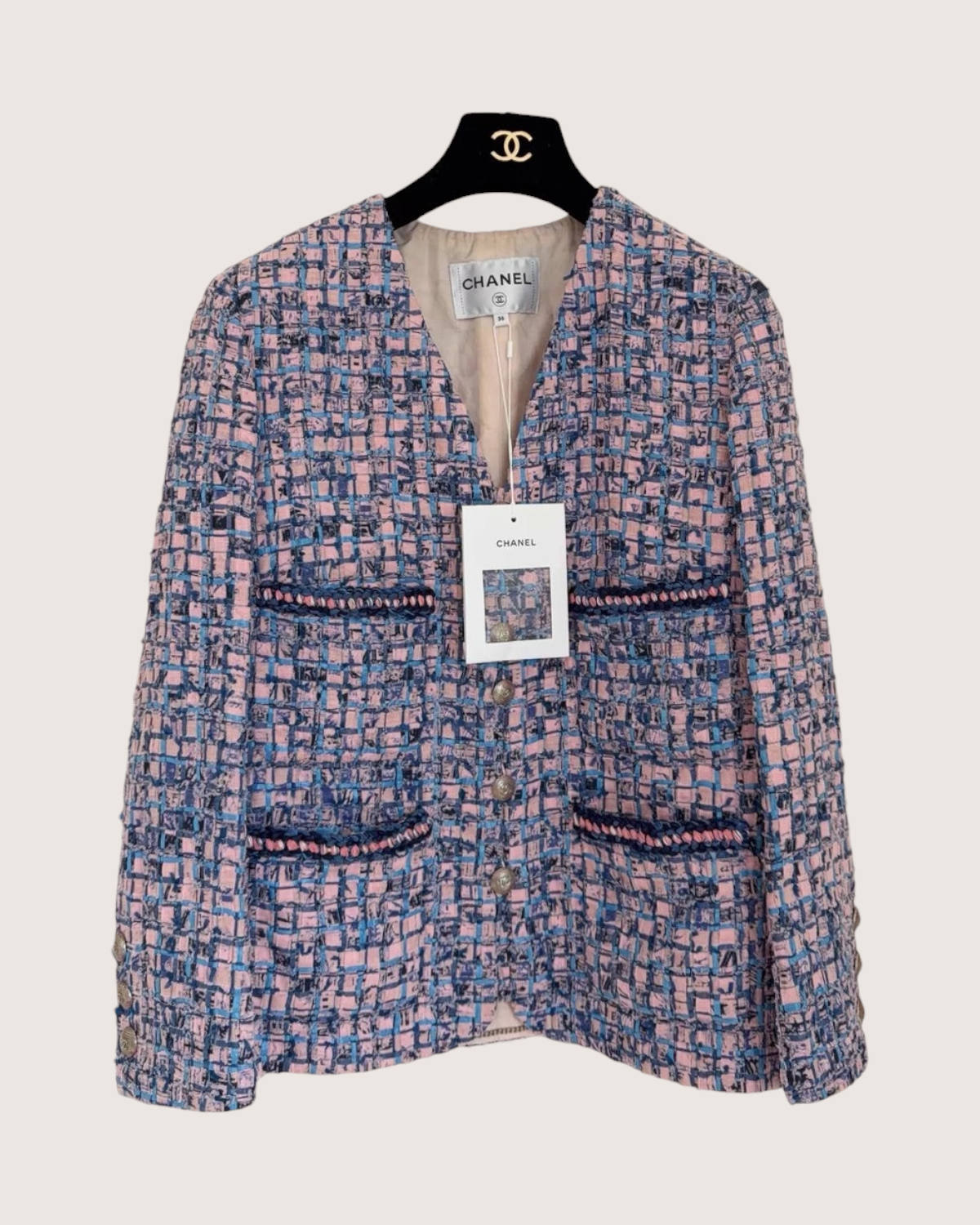 Chanel 21P Four-Pocket Braid-Trim Tweed Jacket