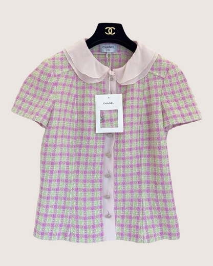 Chanel 25S Plaid Tweed Jacket Pink, Green FR 40