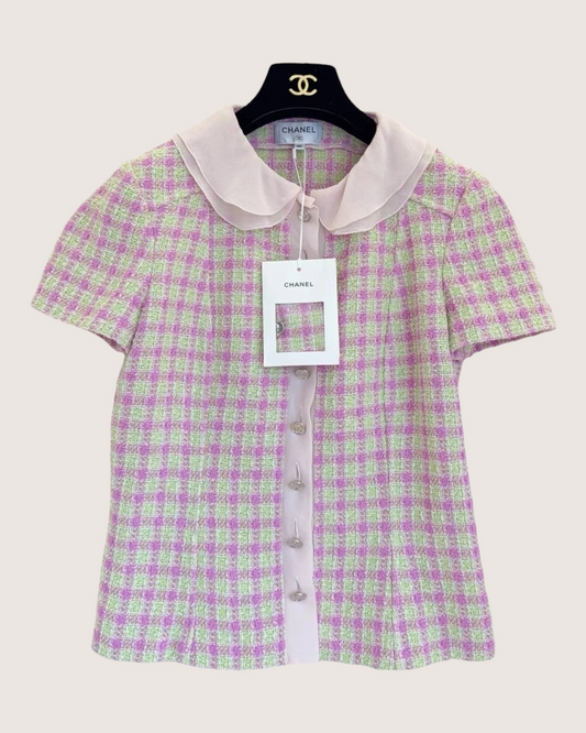 Chanel 25S Plaid Tweed Jacket - Pink, Green