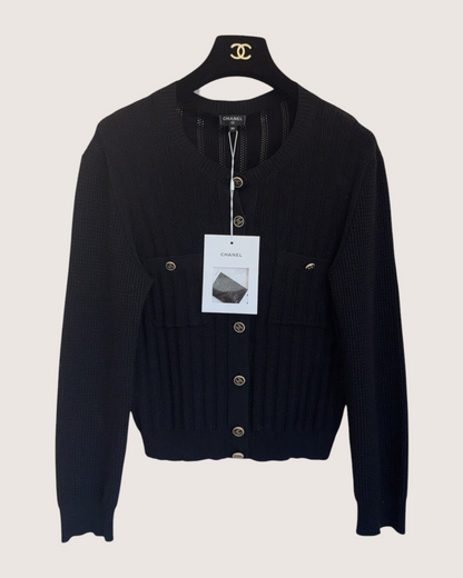Chanel 21P Ribbed CC Cardigan Black FR 38