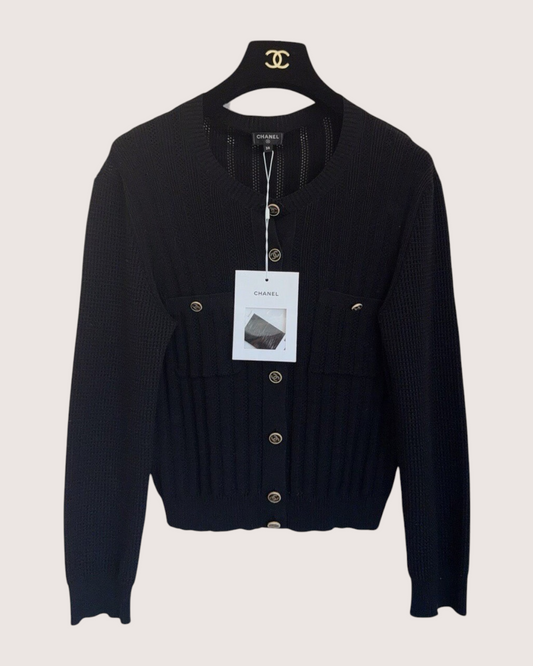 Chanel 21P Ribbed CC Cardigan Black FR 38