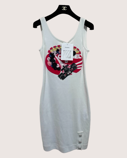 Chanel 23C Formula 1 Embroidered Mini Dress White, Red, Multicolor FR 38