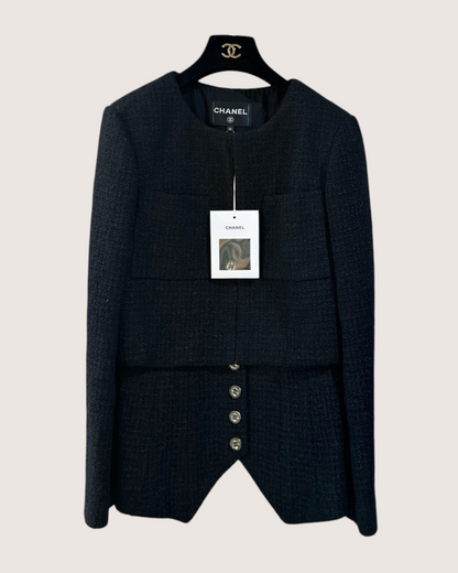 Chanel 22C Tweed Peplum Jacket Black FR 36
