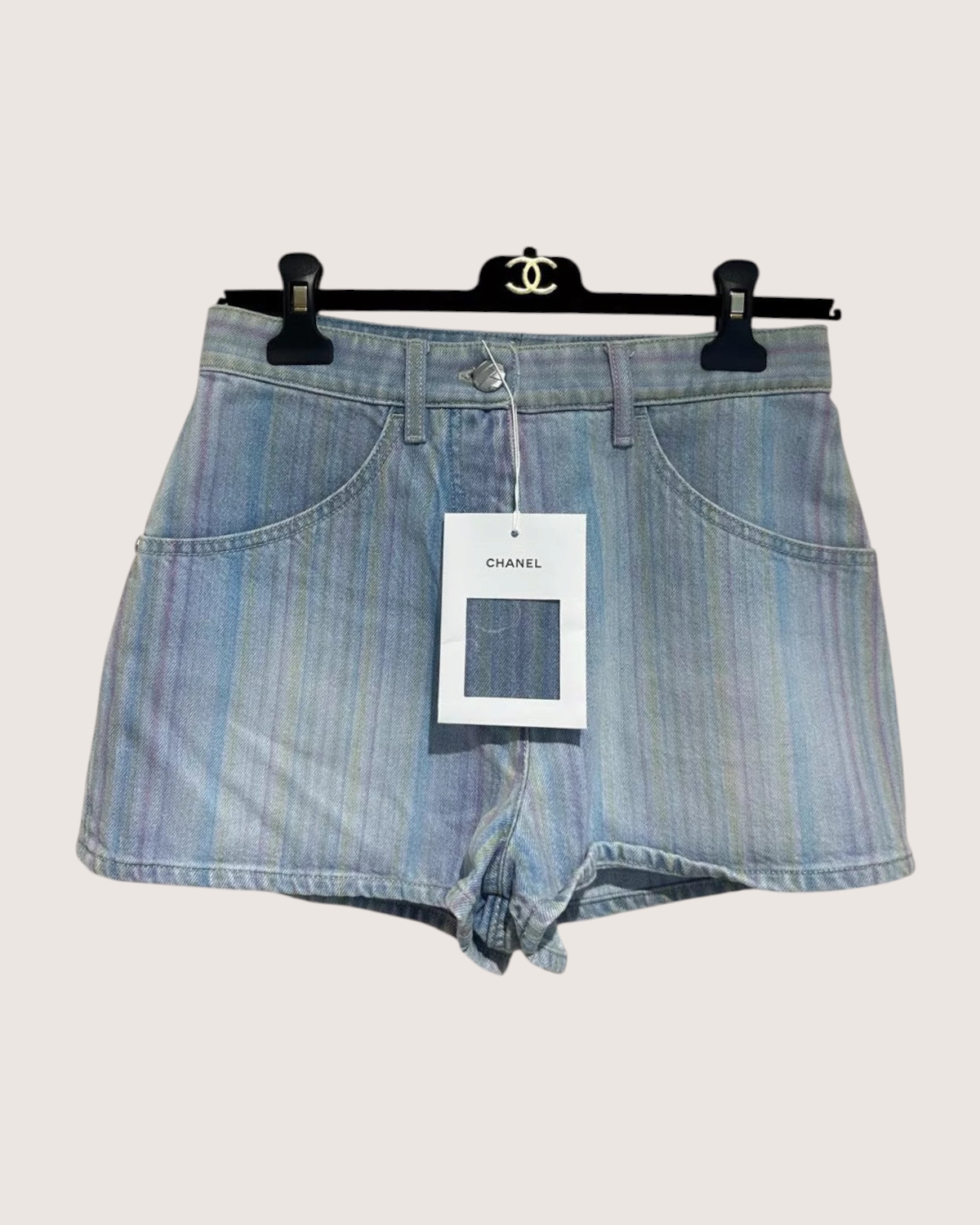 Chanel 18S Striped Denim Mini Shorts