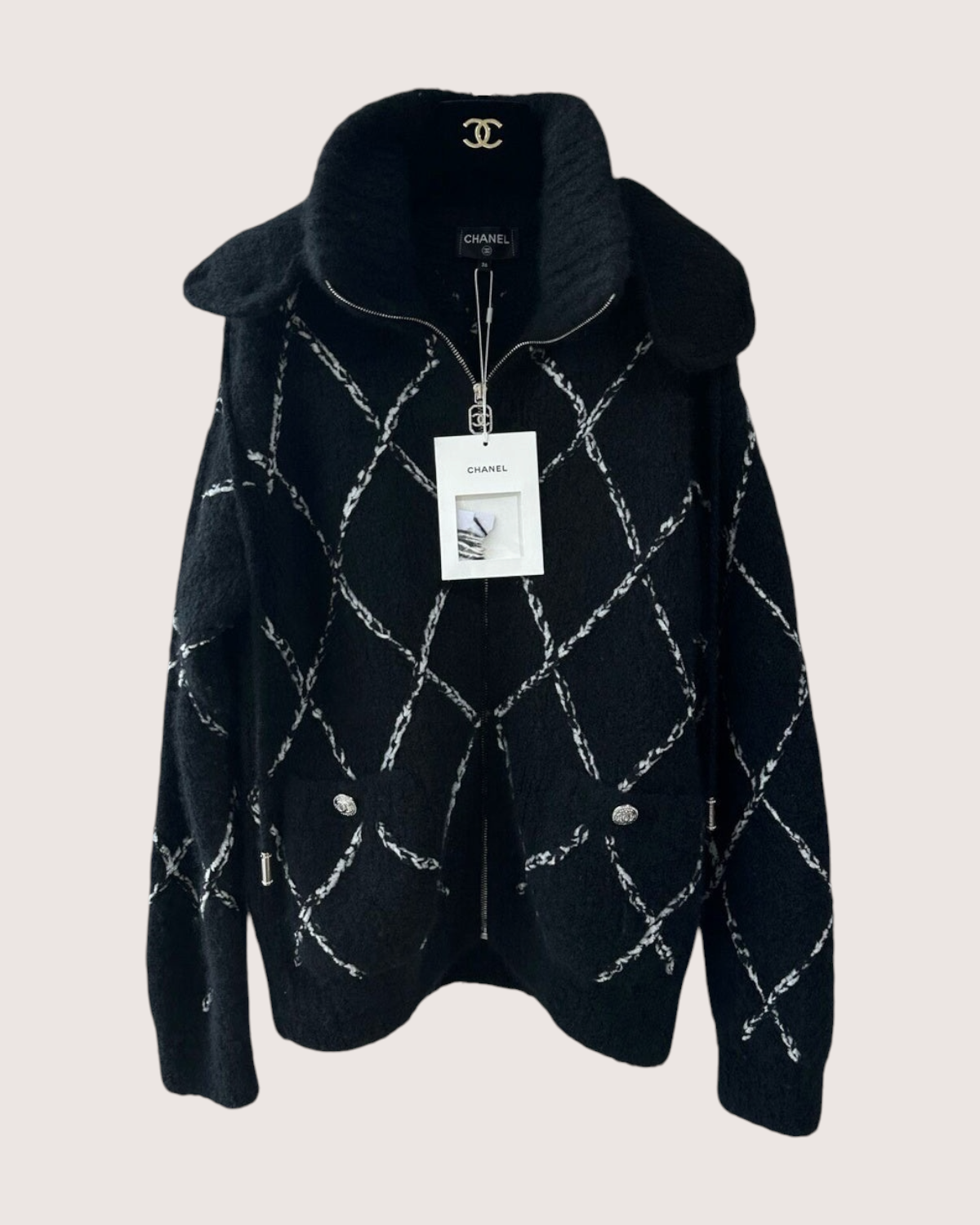 Chanel 23N Coco Neige Cashmere Quilted Hooded Ski Jacket Black, White FR 38